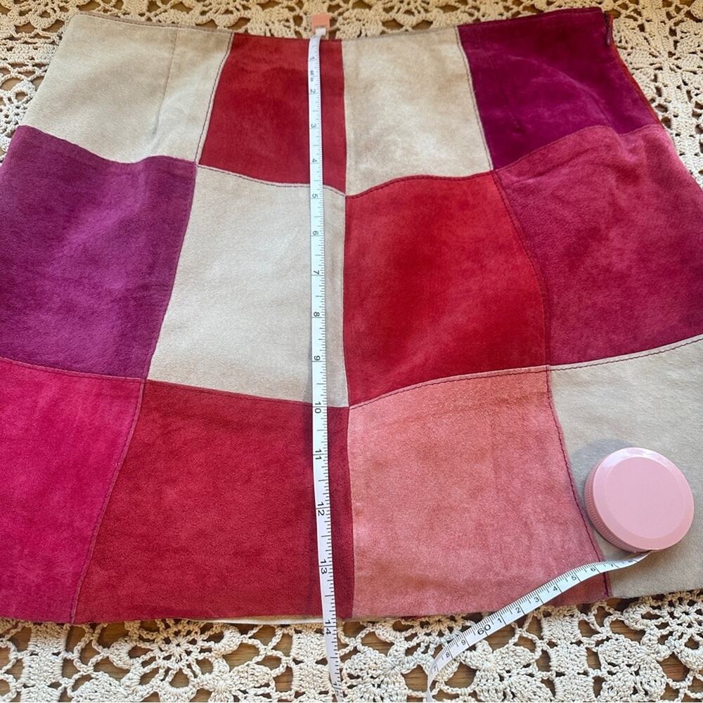 Express Vintage 90s Suede Patchwork A-Line Mini Skirt Fall - Picture 4 of 9
